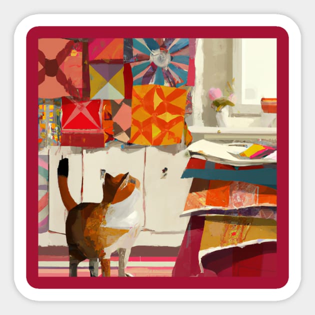 Calico Cat Picks Out a Quilt to Sit On. Sticker by Star Scrunch